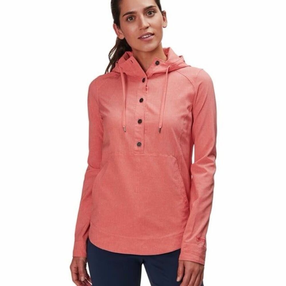 Marmot Women's Lorey Hooded Top Lightweight Pullover Hoody Deep Coral Peach